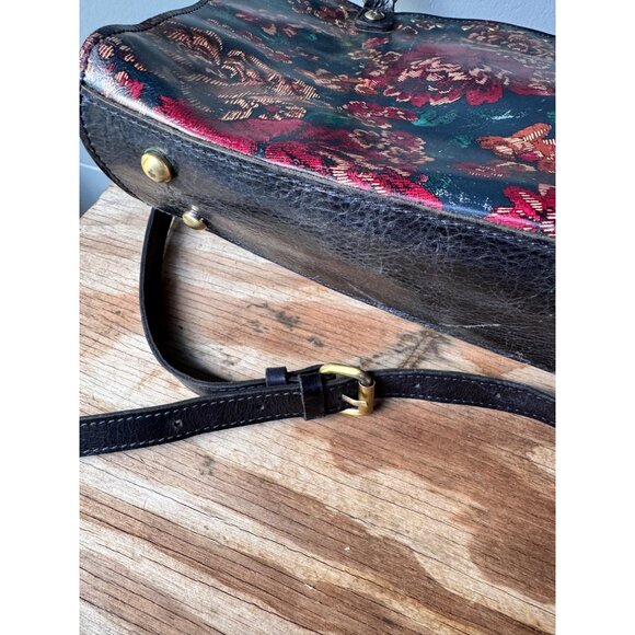 Patricia Nash Floral Tapestry Handbag W/ Black Leather Accents Adjustable Strap - Picture 6 of 14